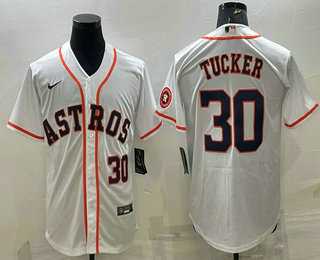 Mens Houston Astros #30 Kyle Tucker Number White With Patch Stitched MLB Cool Base Nike Jersey